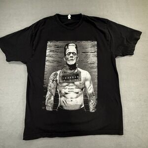 Frankenstein Monster Mug Shot Tee Shirt Crew Neck Halloween Holiday Men's XL